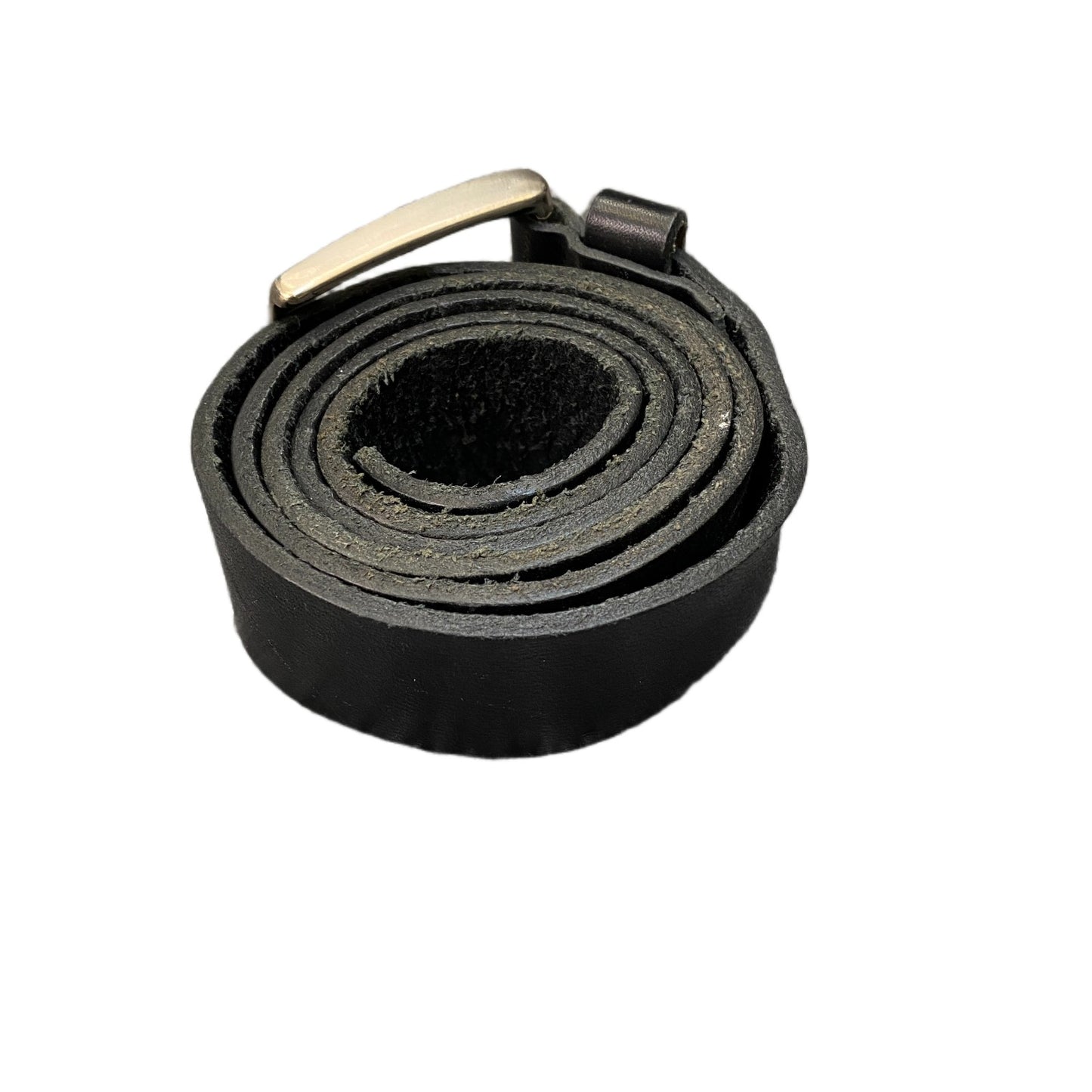 Waist Belt Mens Black Leather Adjustable Stainless Steel Silver Buckle 42 Inches