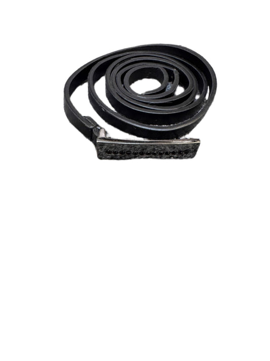 Waist Belt Womens Black Leather Stainless Steel Rectangular Buckle 44 inches