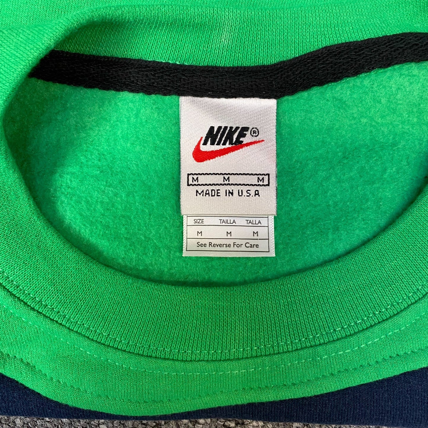 Nike Reworked Sweatshirt Mens Medium Green Blue Embroidered Spell Out Logo Y2K