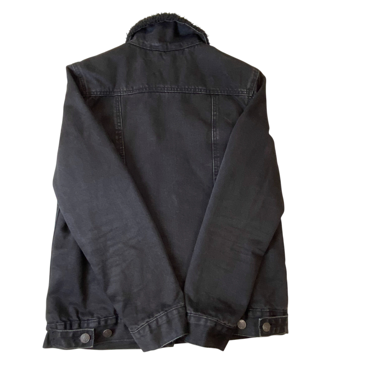 New Look Denim Trucker Jacket Womens M Black Sherpa Lined Collared Button Front