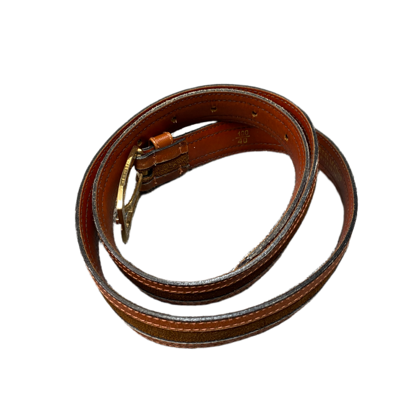 FAIDA Waist Belt Men Brown Leather Adjustable Gold Tone Pin Buckle 38 inches