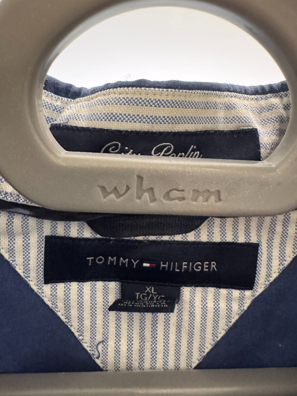 Tommy Hilfiger Shirt Men XL Blue Logo Tag Short Sleeve Collar Casual Button Down