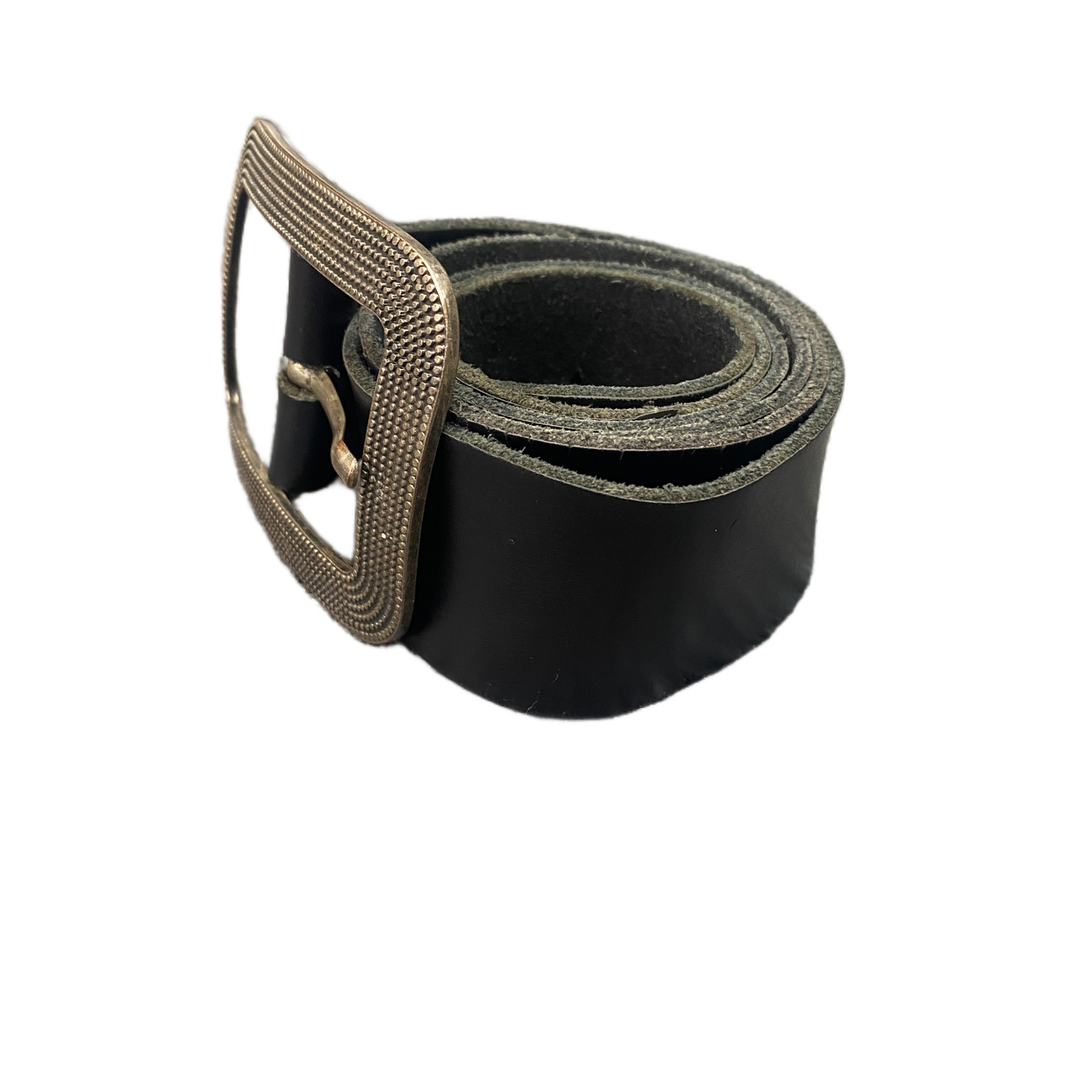 Waist Belt Mens Black Leather Adjustable Rectangular Silver Pin Buckle 43 inches