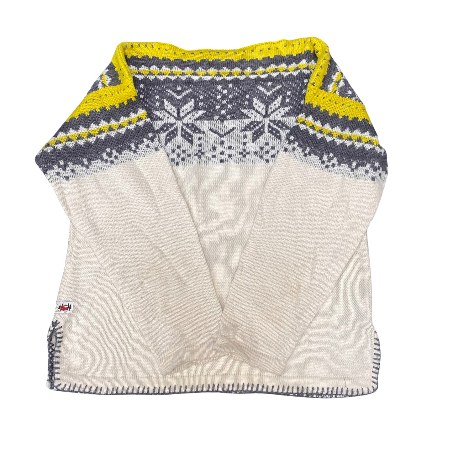 Northern Truck Jumper Womens Medium White Yellow Fair Isle Warm Winter Pullover