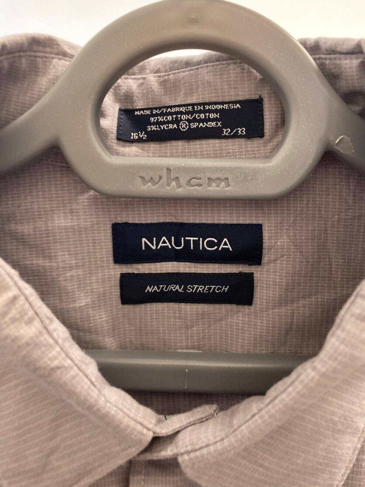 Nautica Dress Shirt Mens L Grey Natural Stretch Long Sleeve Collar Button Down