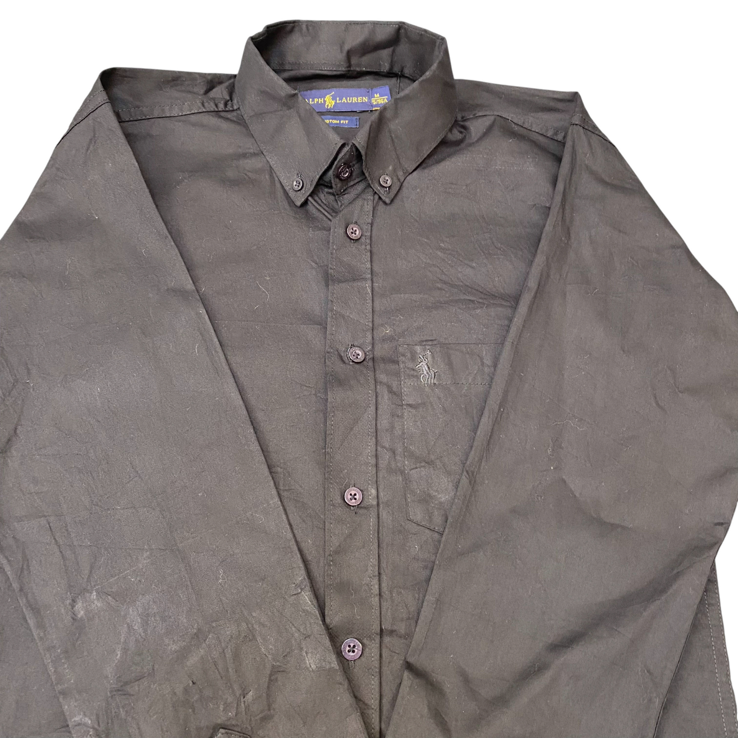 Ralph Lauren Formal Shirt Mens M Black Custom Fit Long Sleeve Logo Button Down