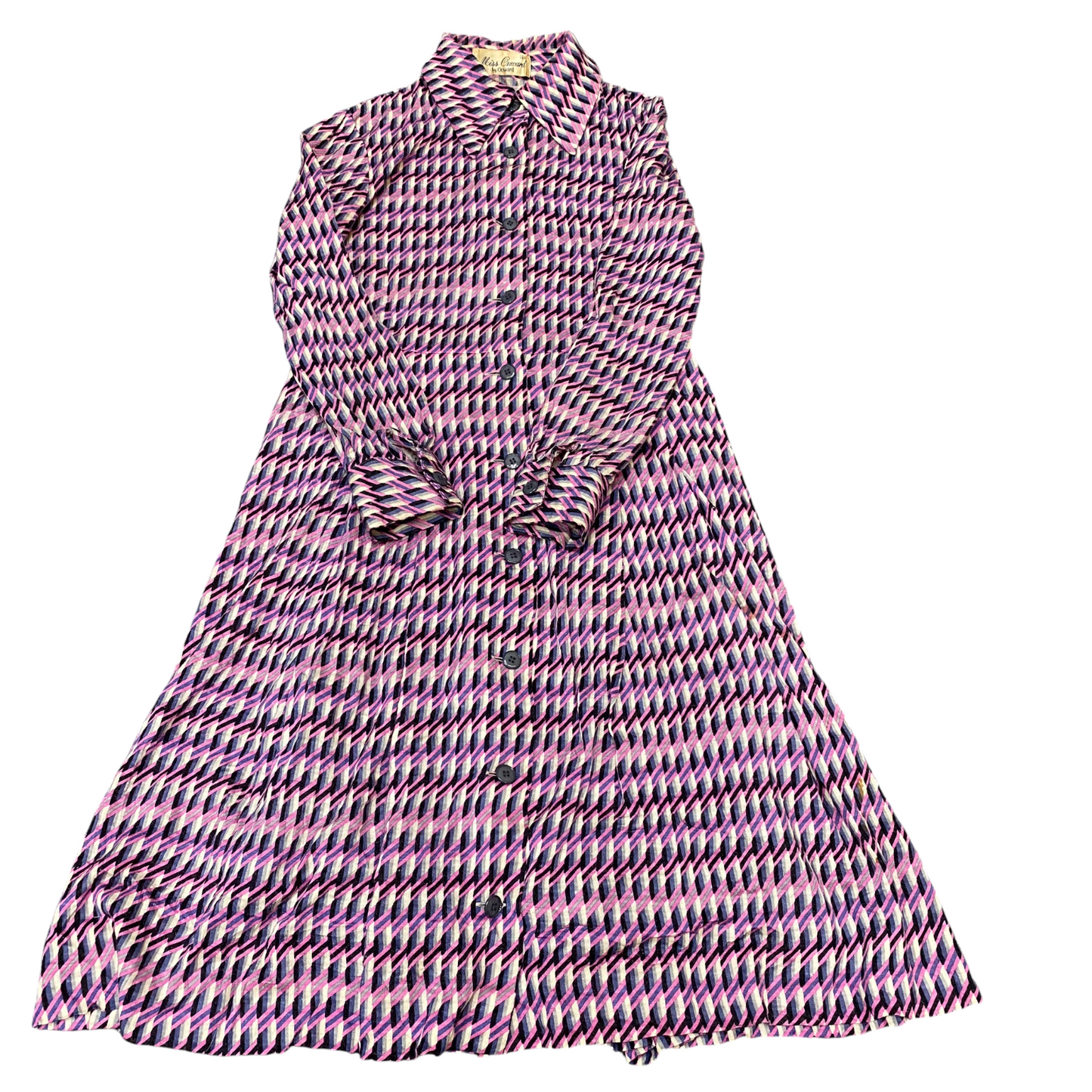 Miss Onward A-Line Dress Womens S Multi Geo Print Long Sleeve Button Front