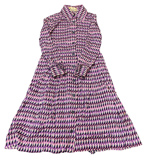 Miss Onward A-Line Dress Womens S Multi Geo Print Long Sleeve Button Front