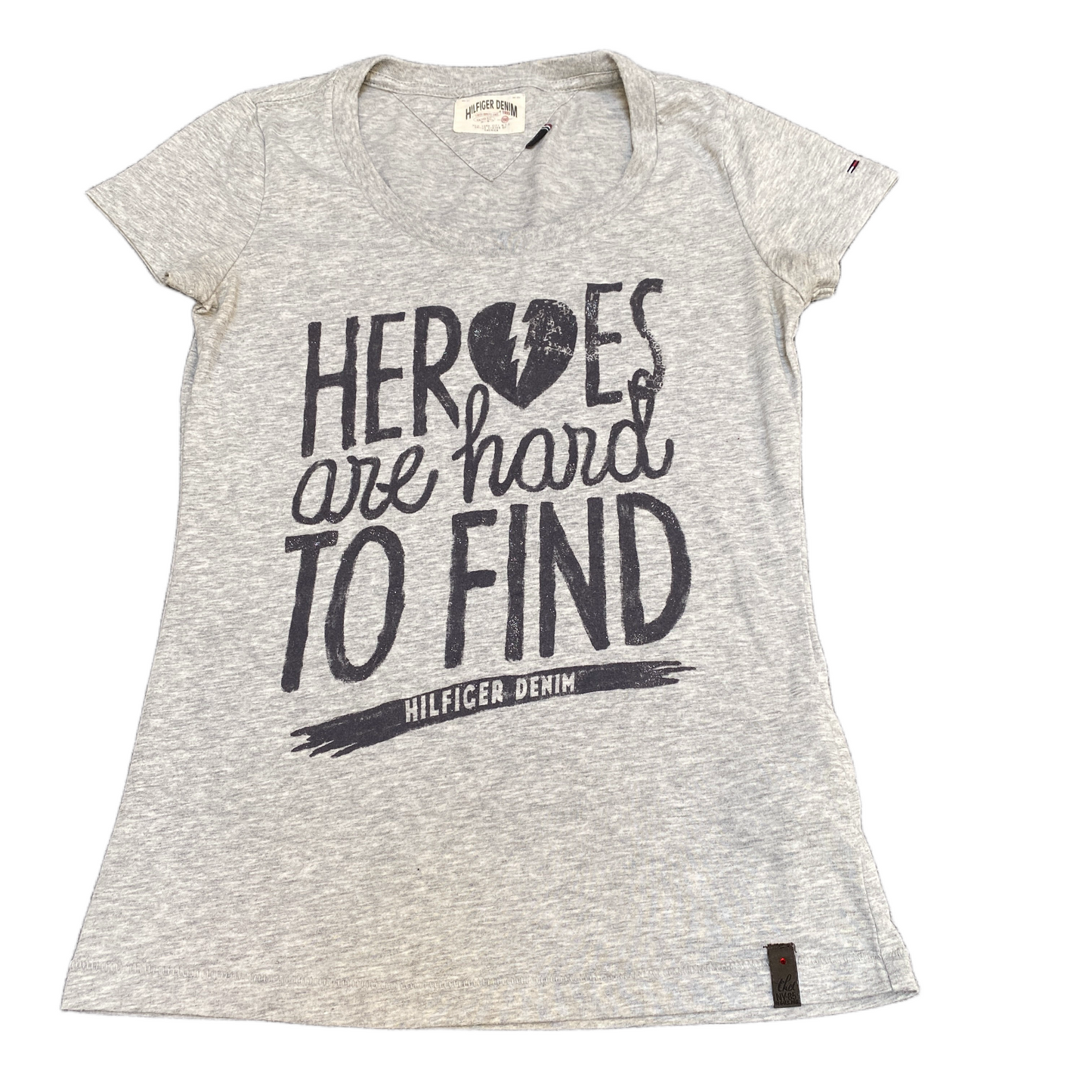 Tommy Hilfiger Shirt Womens Small Grey Heroes Are Hard to Find Graphic Print Tee