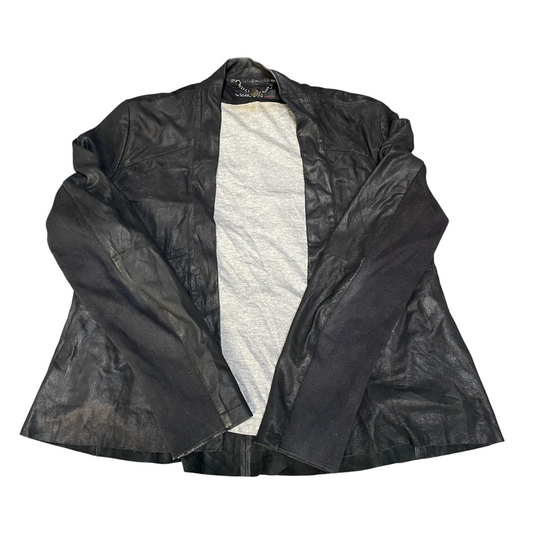 Marc Cain Leather Jacket Womens Medium Black Classic Fit Long Sleeve Open Front