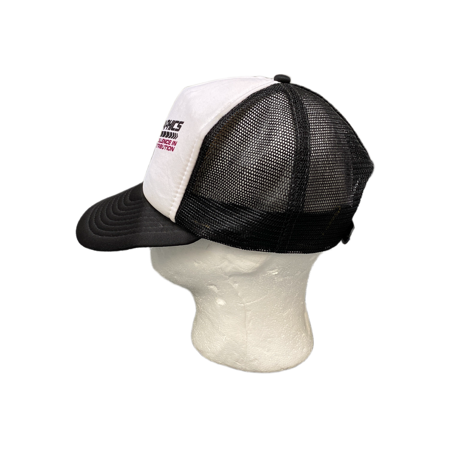 HeadWear Trucker Hat Mens One Size Black White Mesh Back Flat Brim Snapback Cap