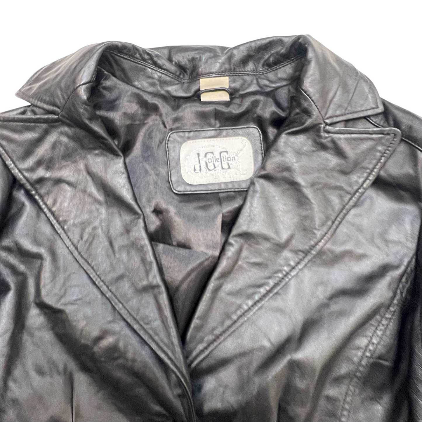 JC Collection Faux Leather Jacket Womens M Black Lined Single Breasted 2 Button