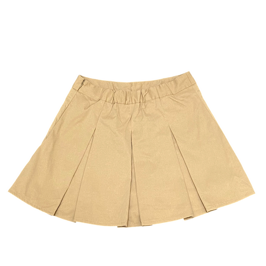 Womens Mini Tennis Skirt M Brown Solid Casual Pleated Elastic Waist Back Zipper