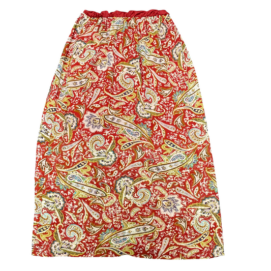 Women's Long Maxi Skirt S Red Floral Print Knee Length Elastic Waist Pull On