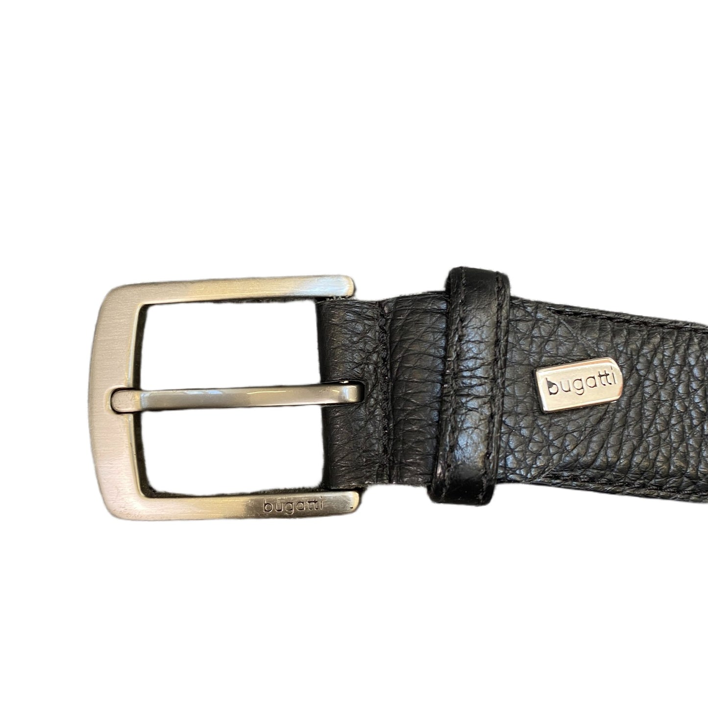 Bugatti Waist Belt Mens Black Leather Adjustable Silver Pin Buckle 34 Inches