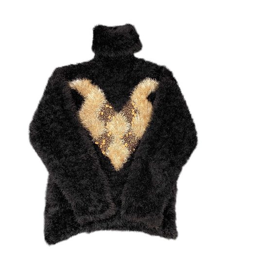 Jumper Womens Small Black Fluffy Warm Winter Turtle Neck Long Sleeve Pullover