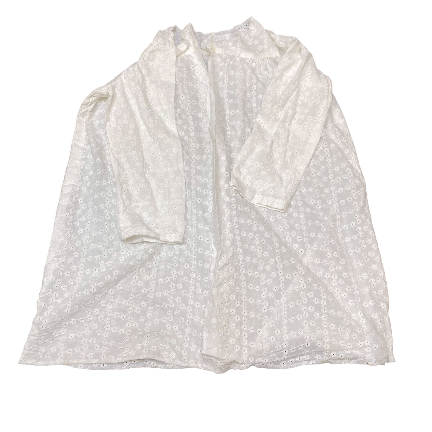 Blouse Top Womens M White Embroidered Eyelet Casual Long Sleeve Open Front