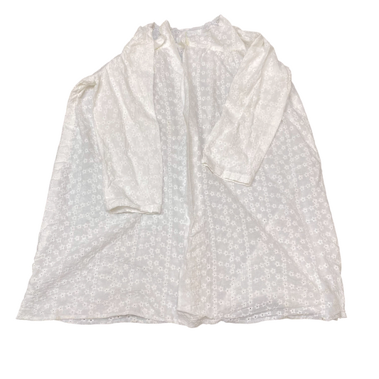 Blouse Top Womens M White Embroidered Eyelet Casual Long Sleeve Open Front