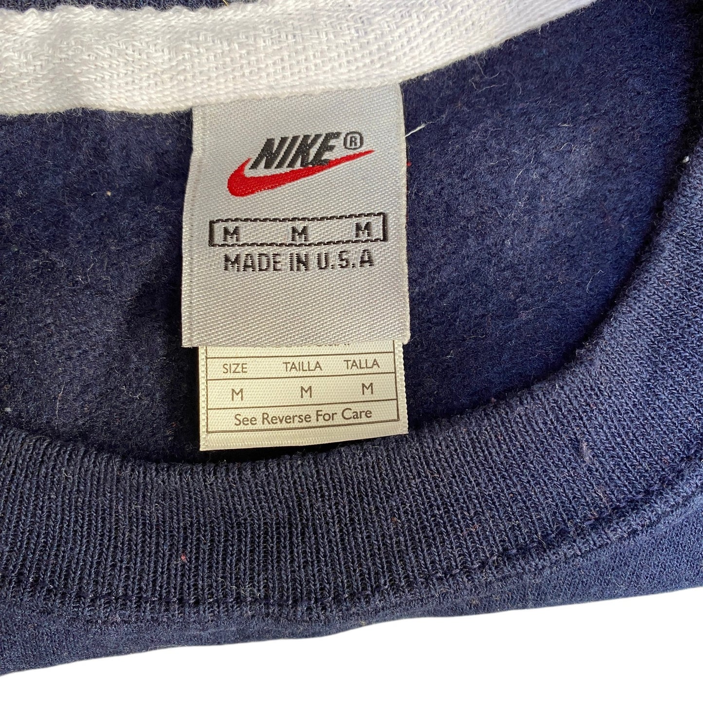 Nike Reworked Sweatshirt Men M Navy Orange Embroidered Spellout Logo Vintage Y2K