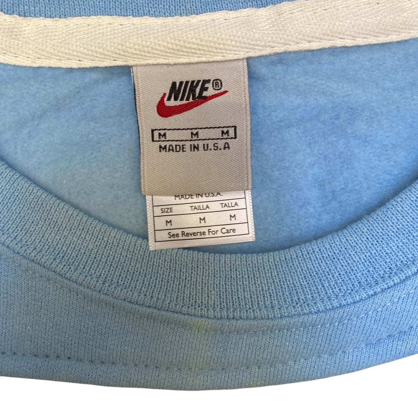 Nike Reworked Sweatshirt Mens M Blue Black Embroidered Spellout Logo Vintage Y2K