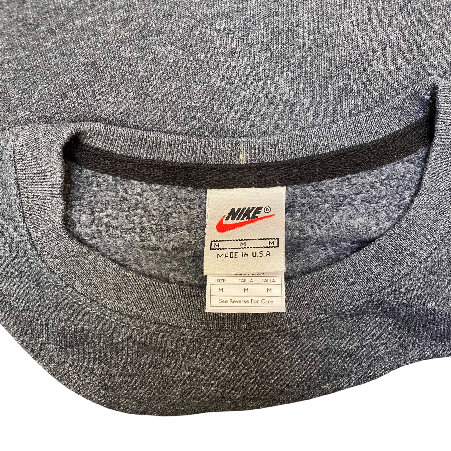 Nike Reworked Sweatshirt Mens M Grey Embroidered Spell Out Logo Y2K Crew Neck