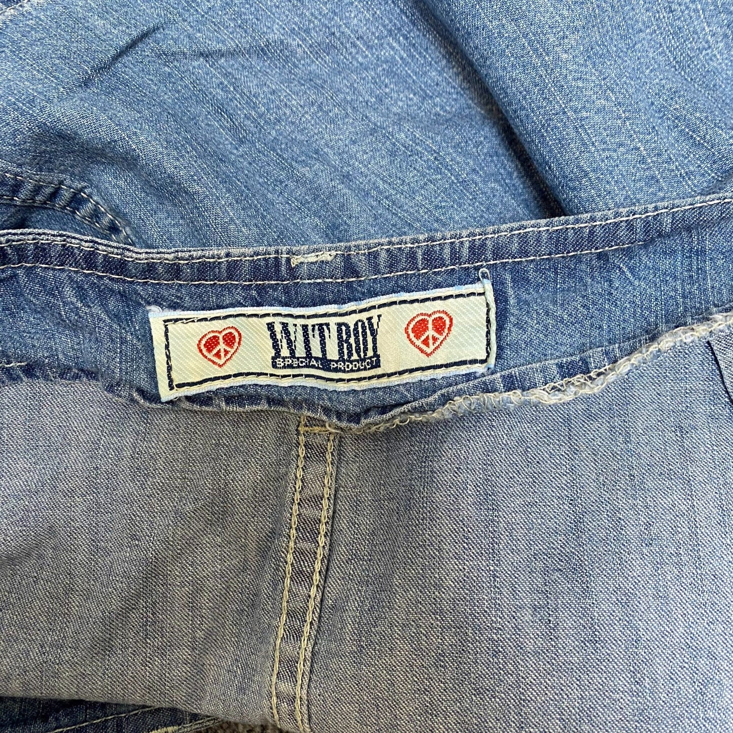 Wit Boy Mini Denim Skirt Womens L Blue Medium Wash Flap Pockets Button Front