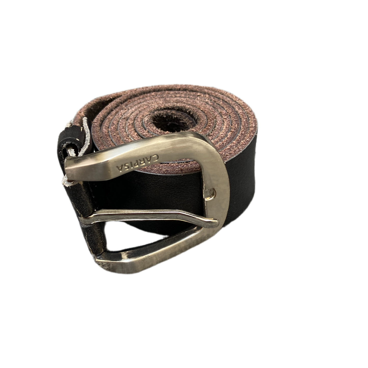 Carpisa Waist Belt Mens Black Leather Adjustable Silver Pin Buckle 49.5 inches