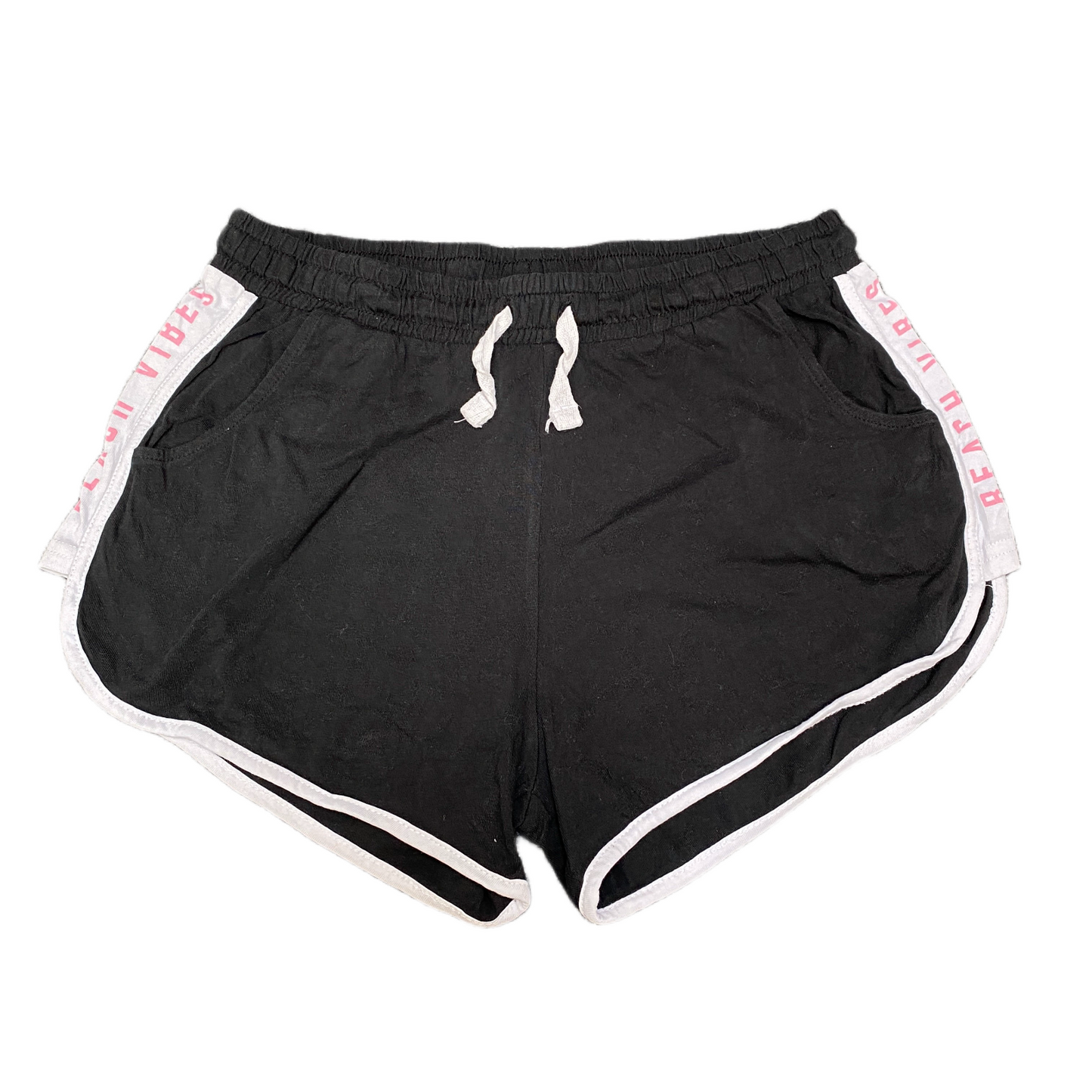 Running Sprinter Shorts Womens M 25" Waist Black White Athletic Gym Dolphin Hem