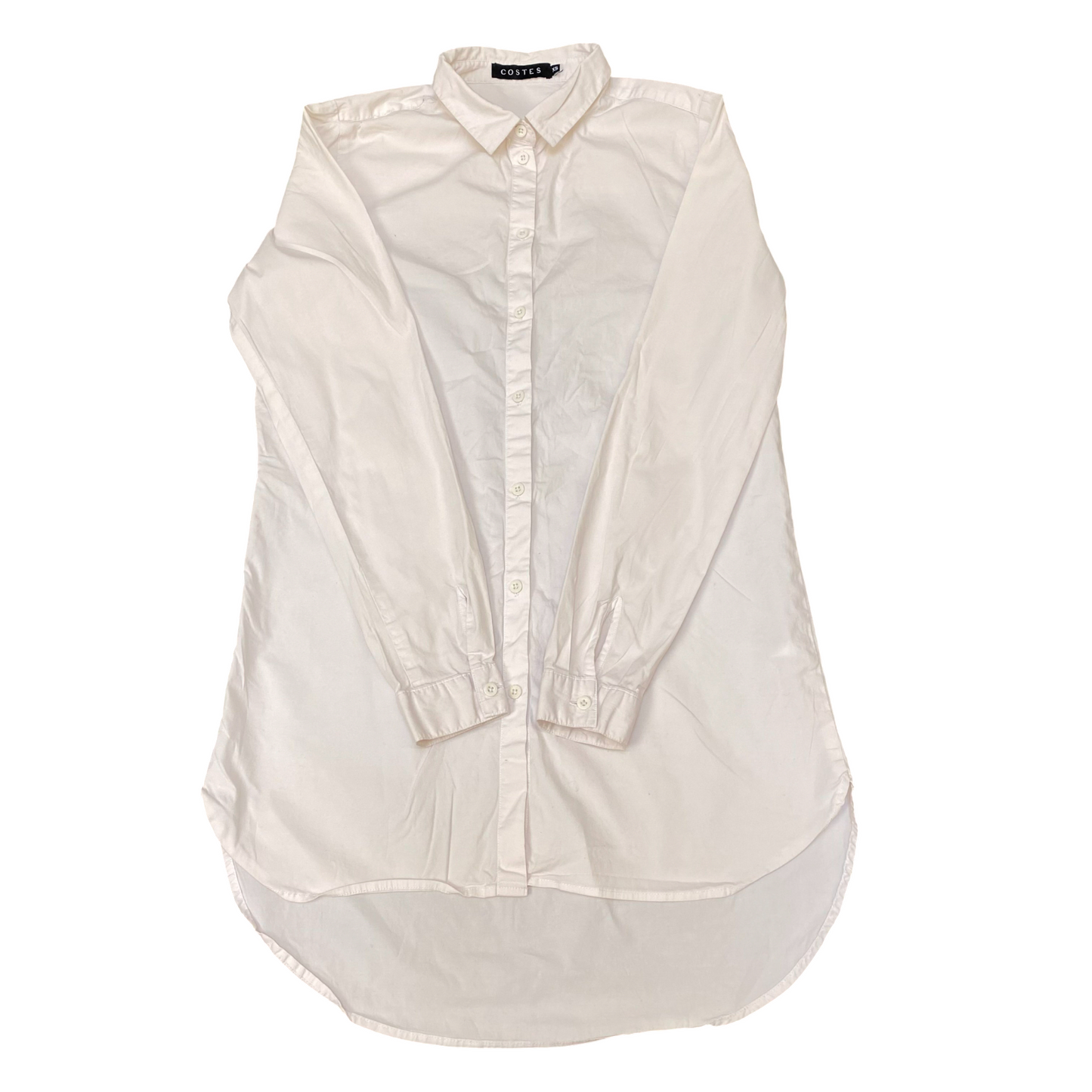 Costes Shirt Top Womens M White Solid High Low Long Sleeve Button Front Comfy