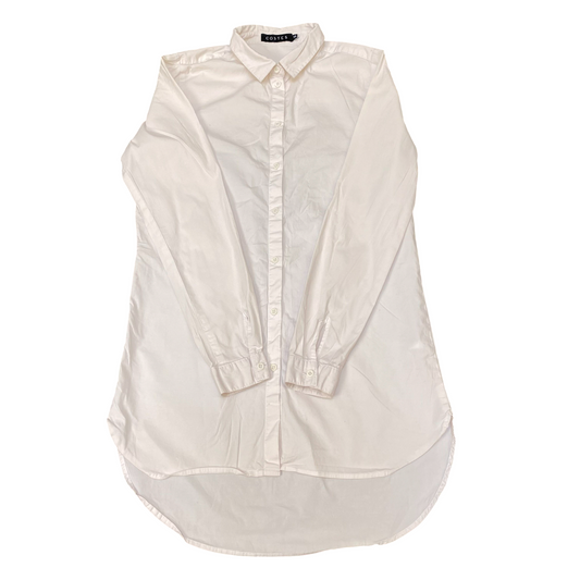 Costes Shirt Top Womens M White Solid High Low Long Sleeve Button Front Comfy