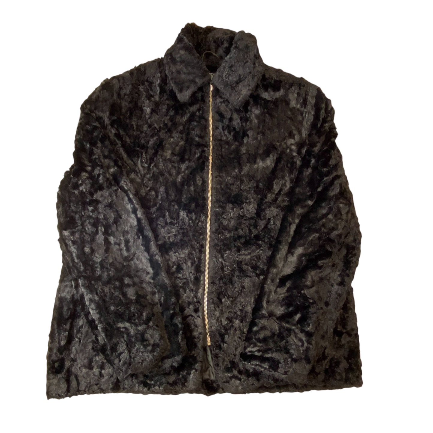 FOX'S Faux Fur Jacket Womens Large Black Classic Long Sleeve Collared Full Zip