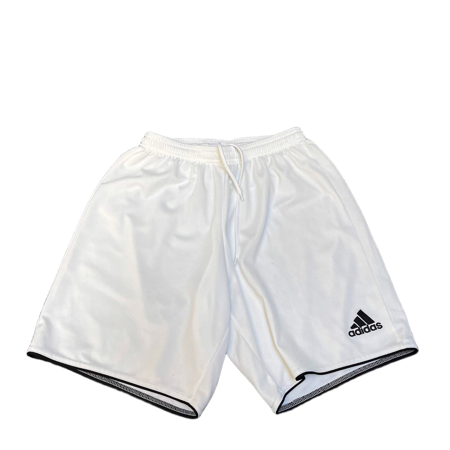 Adidas Soccer Shorts Men XS 22" Waist White Black Piping Gym Training Drawstring