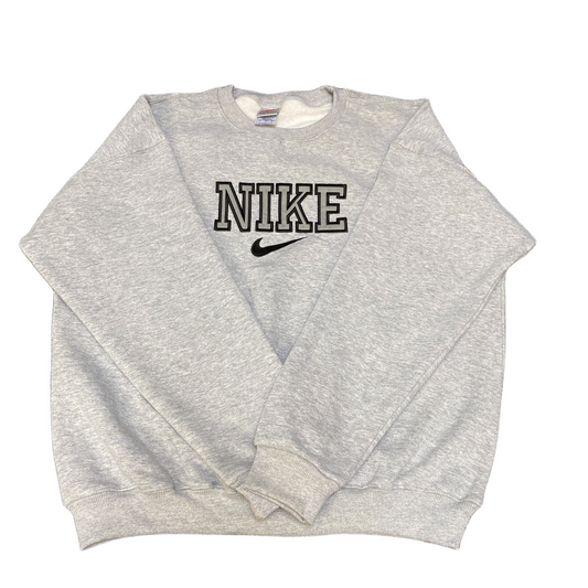 Nike Reworked Sweatshirt Mens Large Grey Embroidered Spellout Logo Vintage Y2K