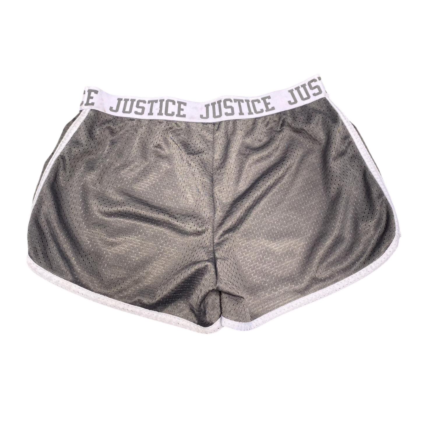 Justice Running Sprinter Shorts 27W Grey Mesh Elastic Waist Stretch Dolphin Hem