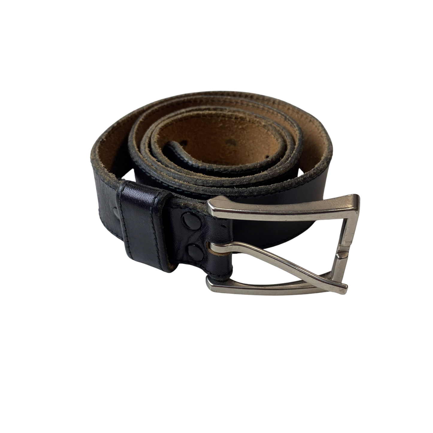 Mens Waist Belt Black Leather Adjustable Silver Buckle Casual Strap Size 41 in