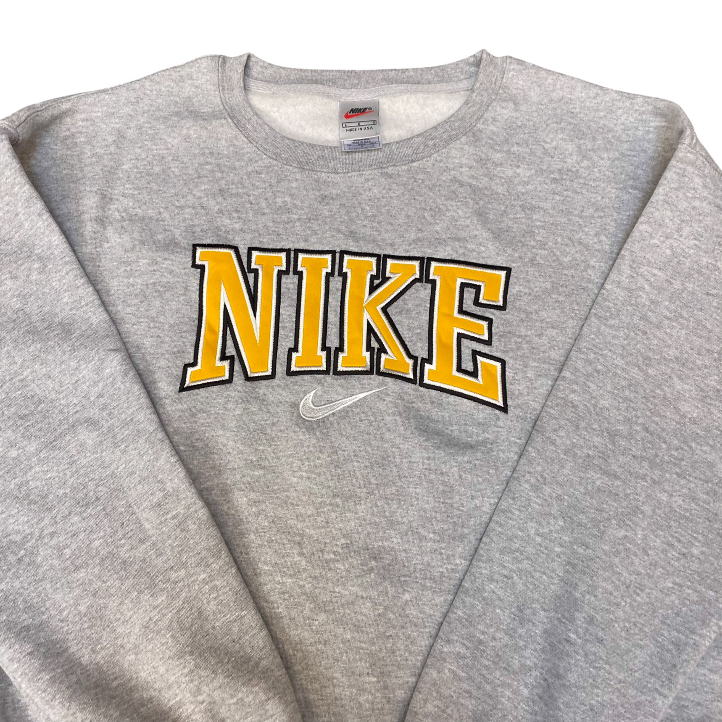 Nike Reworked Sweatshirt Mens Large Grey Embroidered Spellout Logo Vintage Y2K