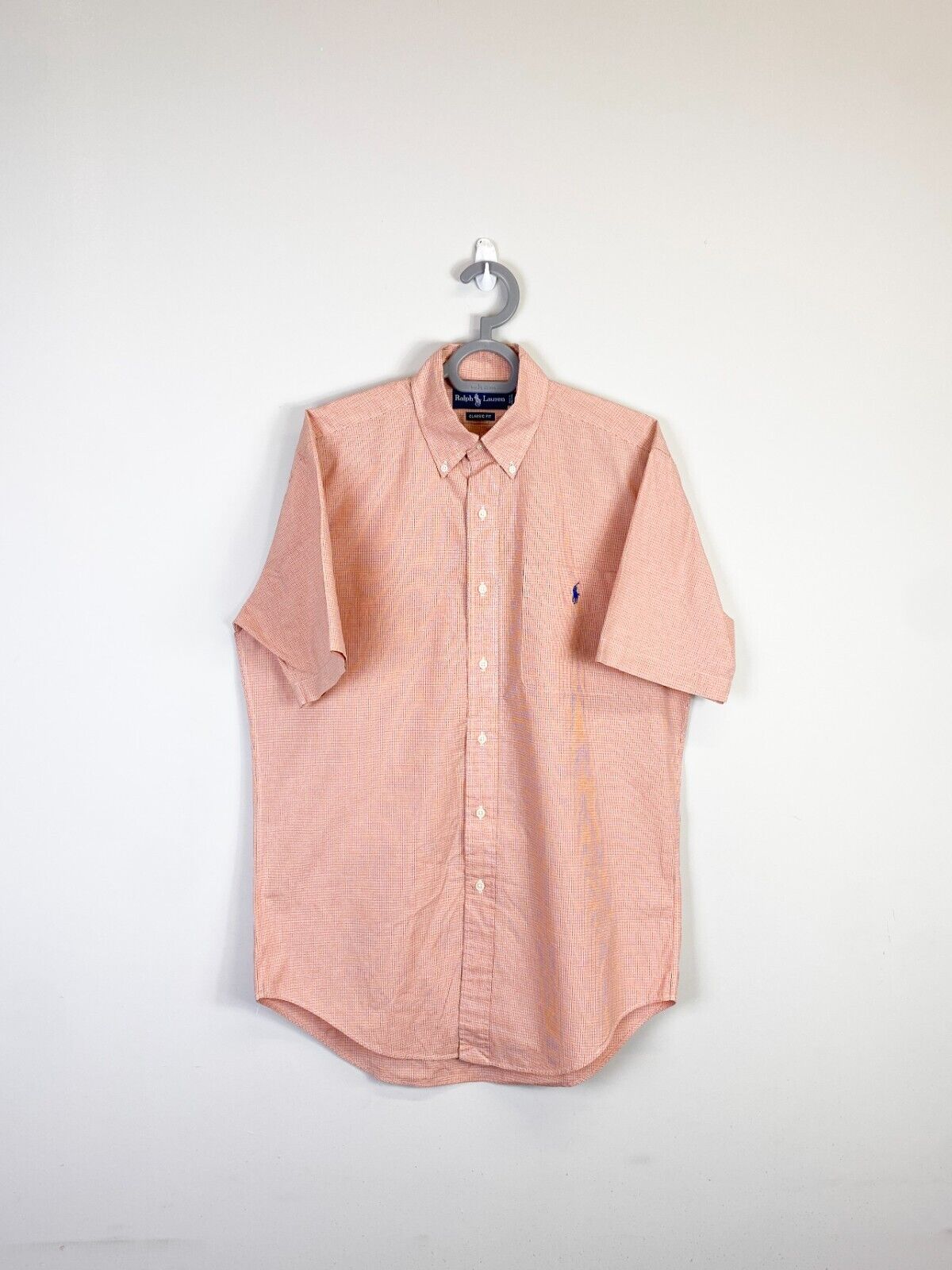 Ralph Lauren Shirt Men Small Orange Check Short Sleeve Small Blue Polo Pony Logo