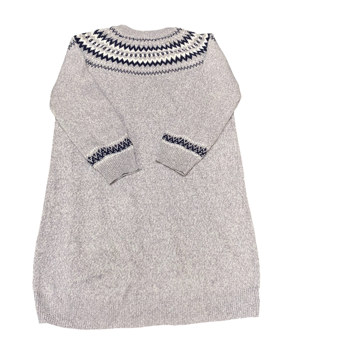 Sweater Dress Womens Large Grey Blue Fair Isle Nordic Warm Winter Pullover