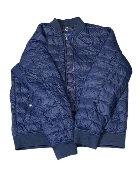 Polo Ralph Lauren Puffer Jacket Men's M Navy Blue Pockets Long Sleeve Outdoor