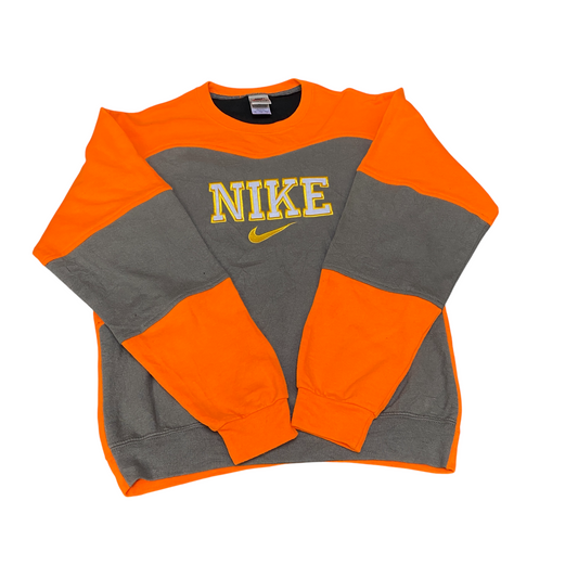 Nike Reworked Sweatshirt Men M Orange Grey Embroidered Spellout Logo Vintage Y2K