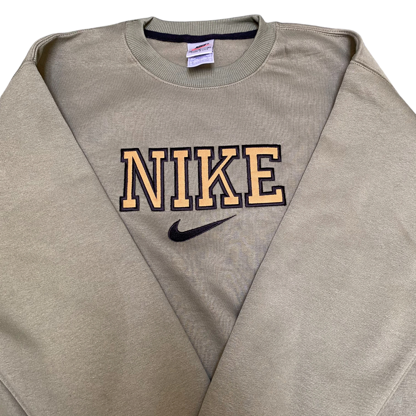 Nike Sweatshirt Mens M Green Embroidered Spell Out Logo Crew Neck Long Sleeve