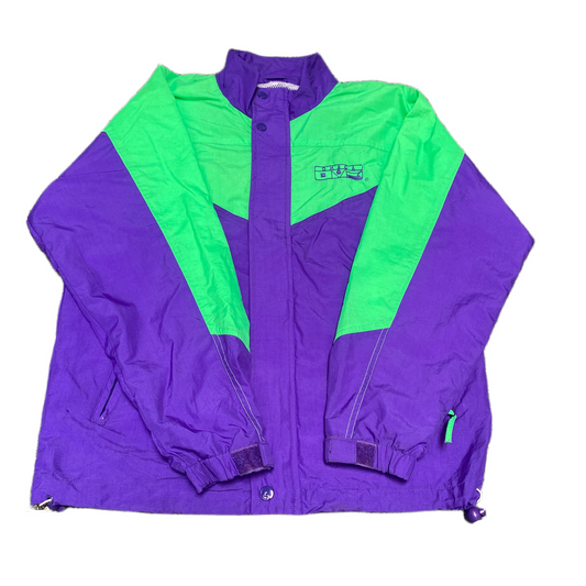 Omega Ski Jacket Women's M Purple Green Drawcord Hem Windbreaker Snap Inside Zip