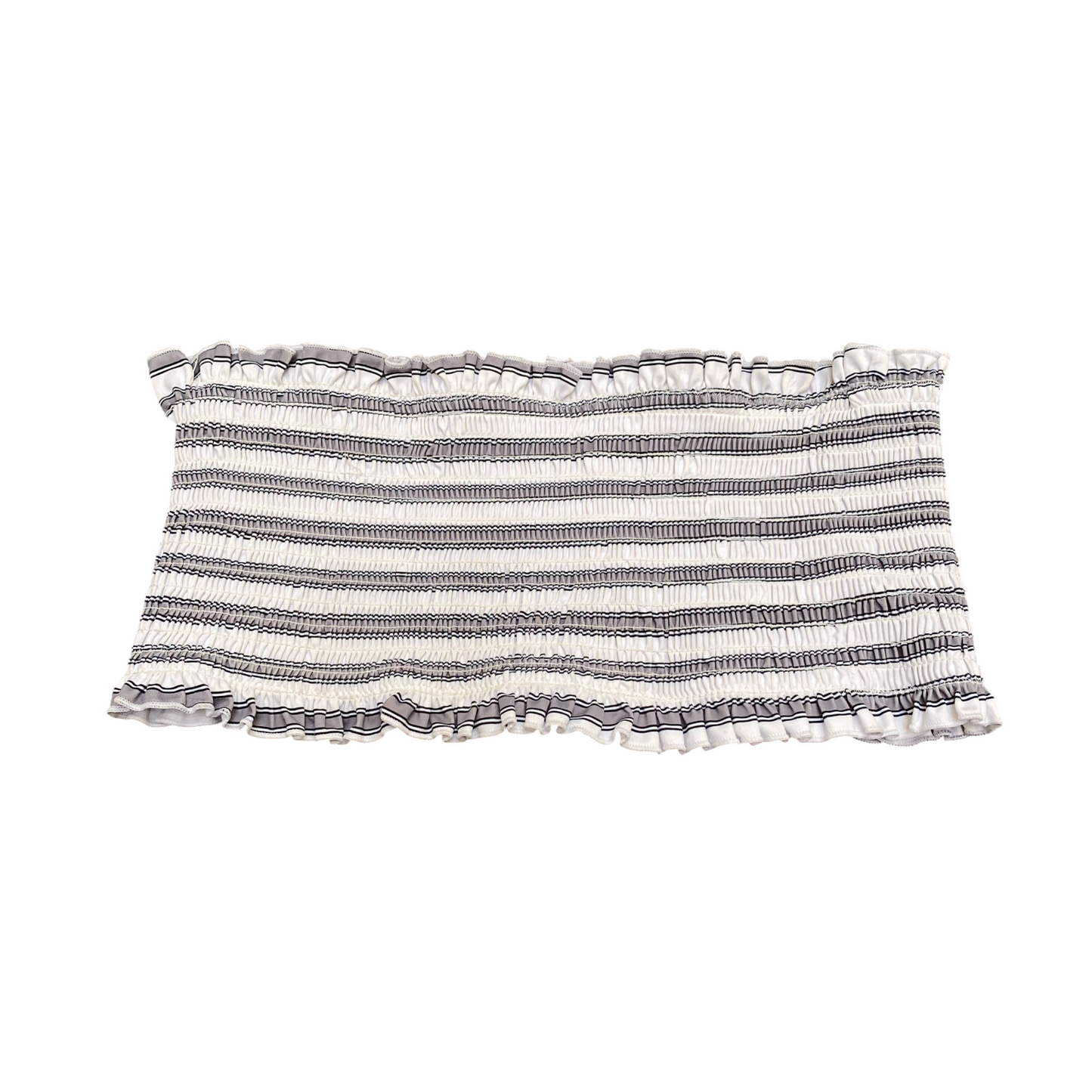 Womens Bandeau Top S White Black Striped Smocked Ruffle Trim Off The Shoulder