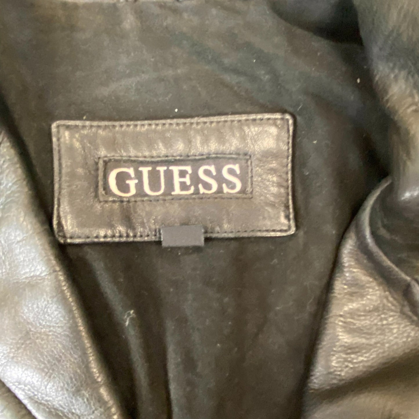Guess Faux Leather Jacket Men Medium Black Long Sleeve Notch Collar Button Front
