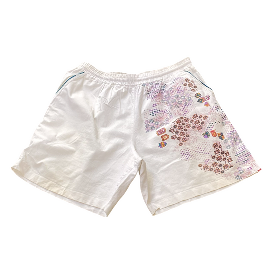 Mens Shorts 37W White Geometric Cotton Elastic Waist Stretch Comfort Mid-Rise