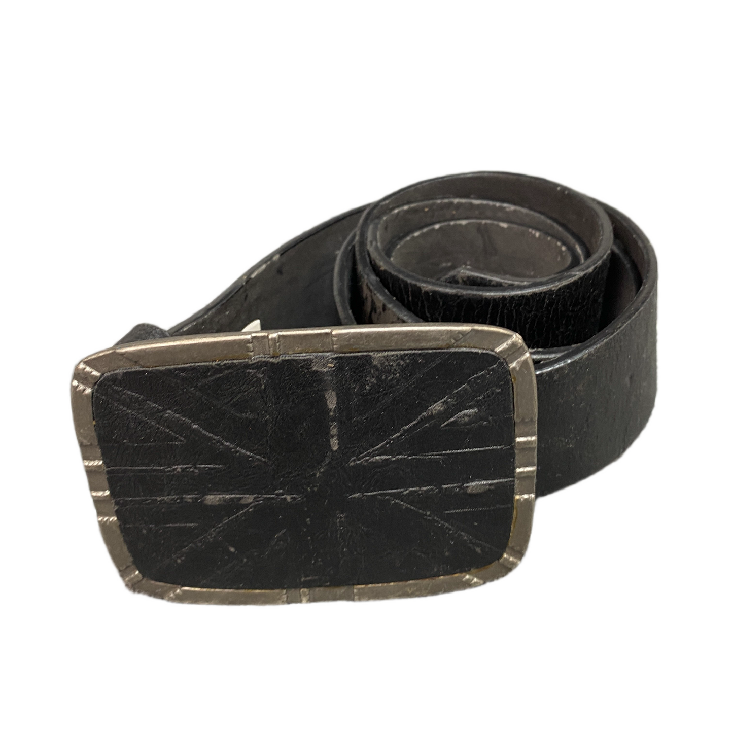 Waist Belt Mens Black Cowhide Leather Adjustable Silver Pin Buckle 42.5 inches