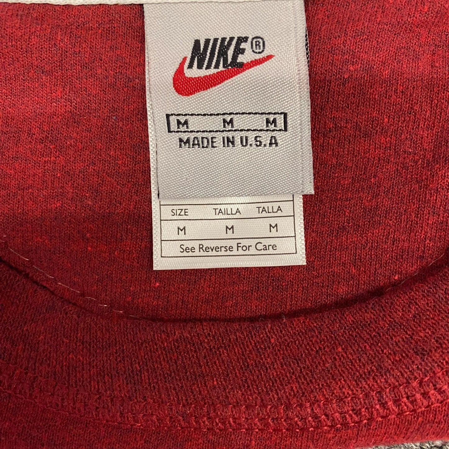 Nike Reworked Sweatshirt Mens M Red Grey Embroidered Spellout Logo Vintage Y2K