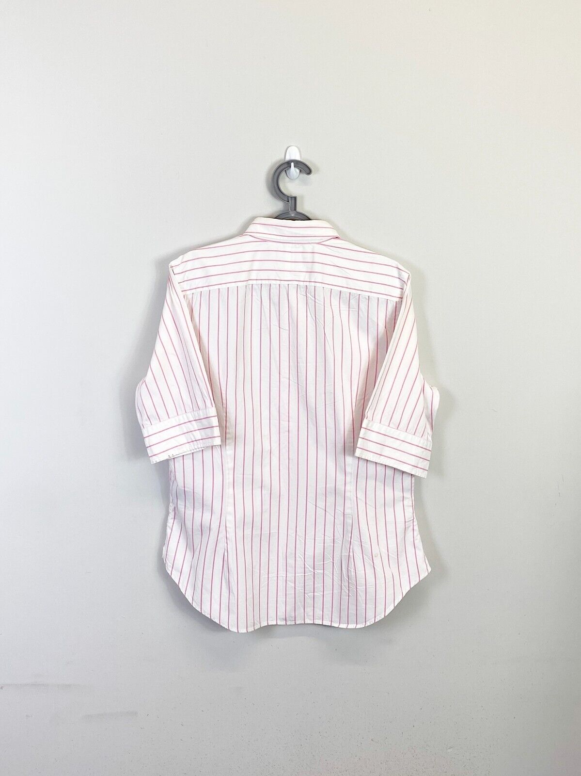 Ralph Lauren Shirt Mens Medium Pink Striped Slim Fit Small Black Polo Pony Logo