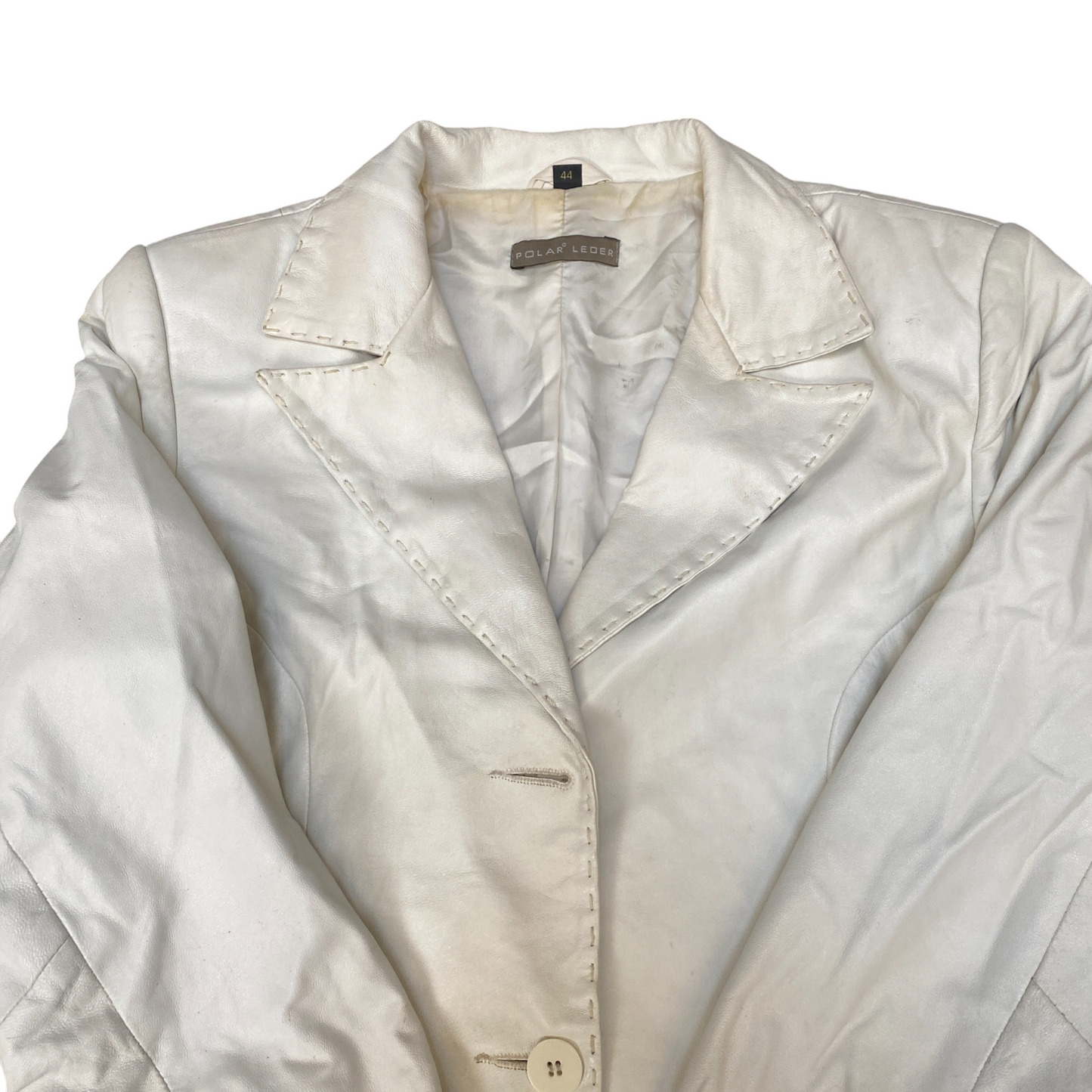 Polar Leder Genuine Leather Blazer Jacket Womens M White Lined Single Breasted
