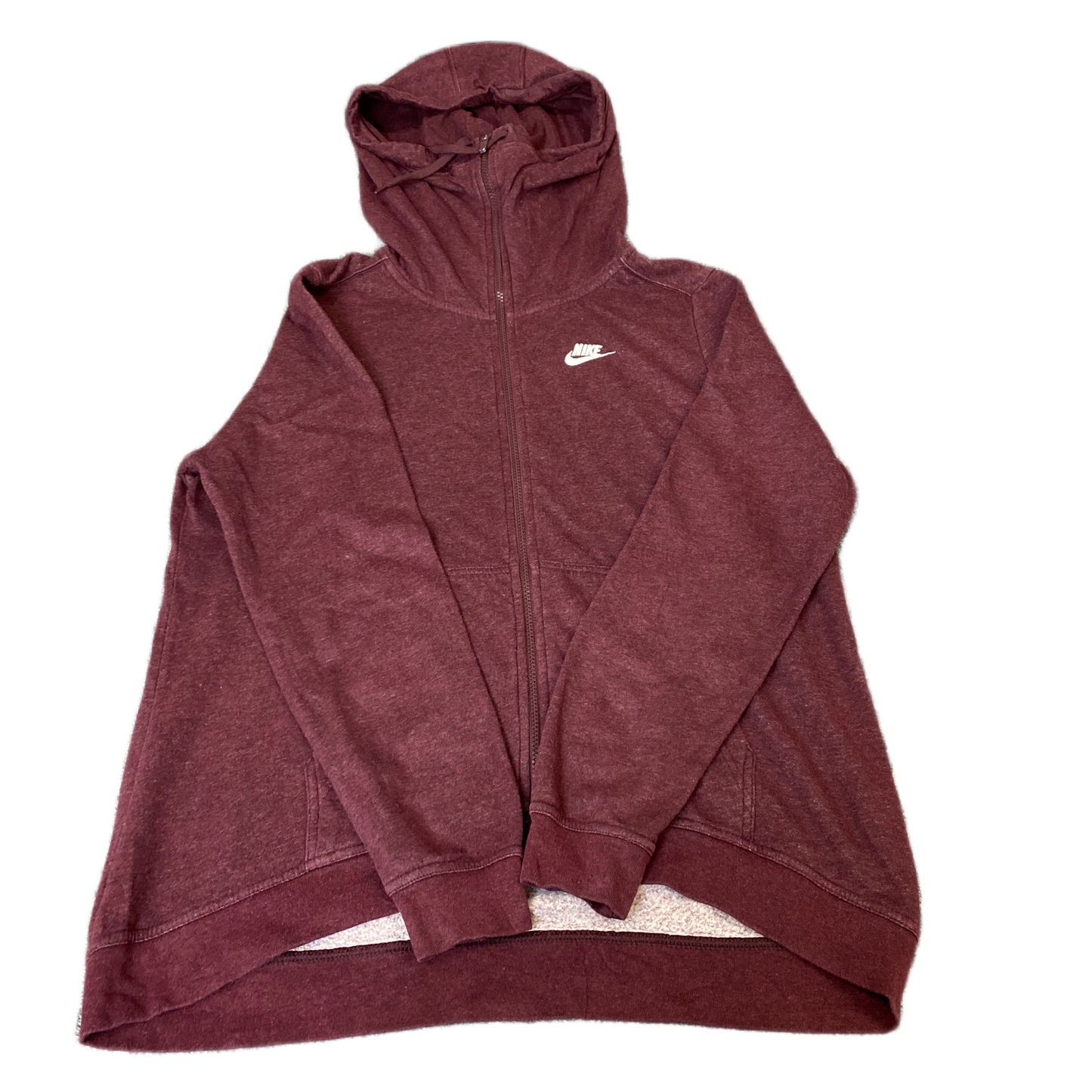 Nike Hoodie Womens Large Burgundy Heather Fleece Lined Long Sleeve Full Zipper